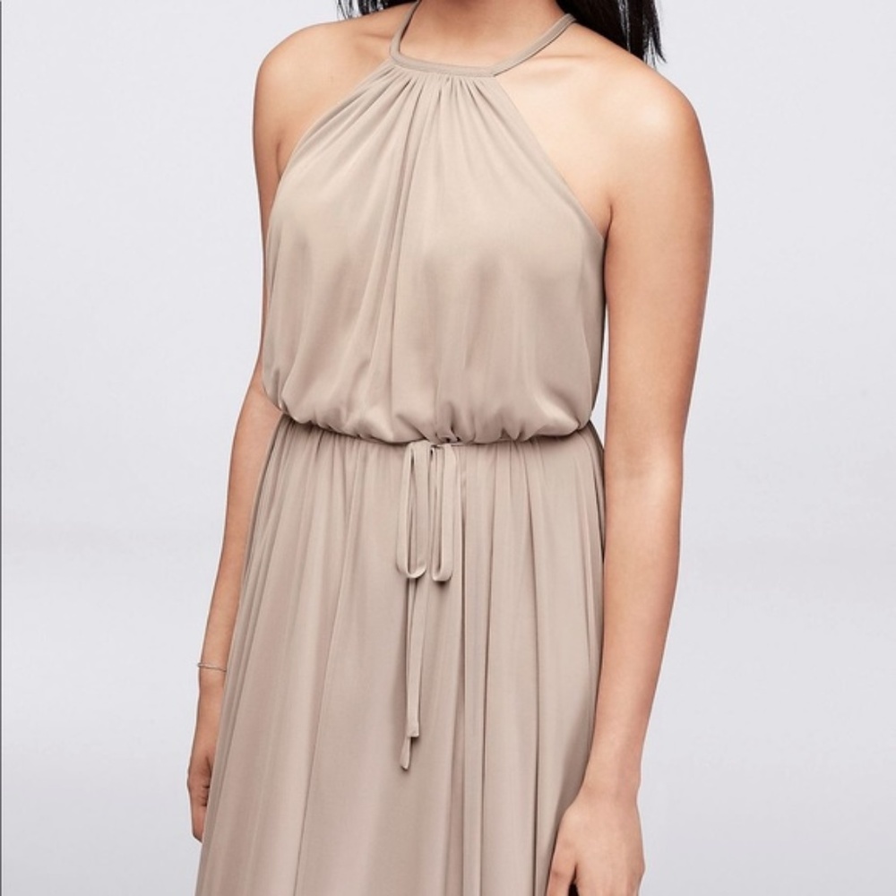 Soft Mesh Halter Bridesmaid Dress with Slim Sash